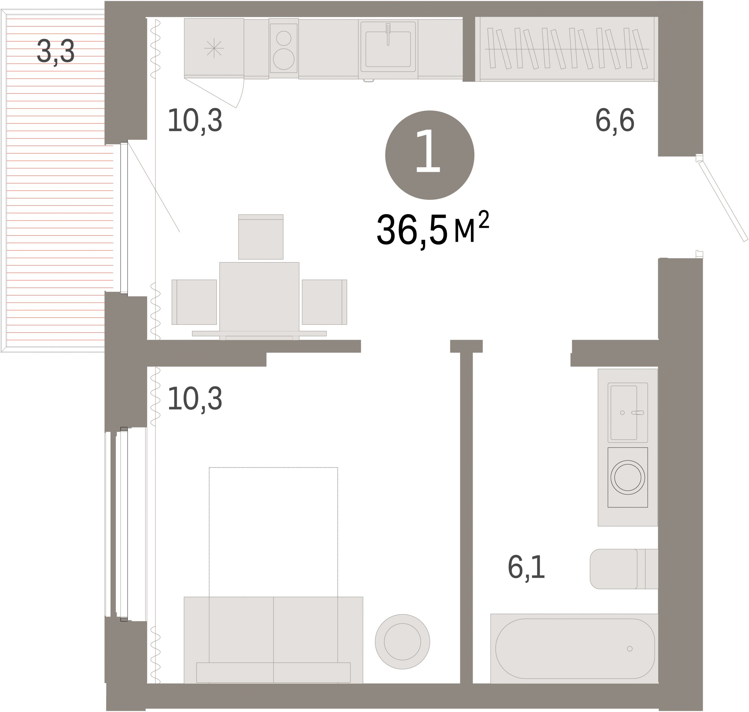 1-комнатная квартира в ЖК «Пшеница»