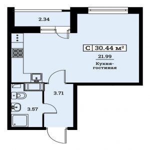 Cтудия 30.44 м2, 5-й этаж