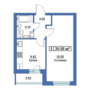 1-комнатная квартира 36.98 м2, 16-й этаж
