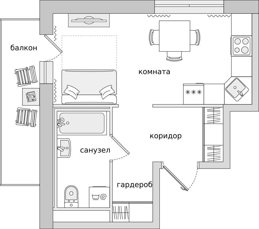 Cтудия 27.1 м2, 6-й этаж