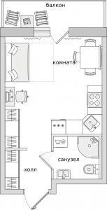 Cтудия 29.88 м2, 19-й этаж