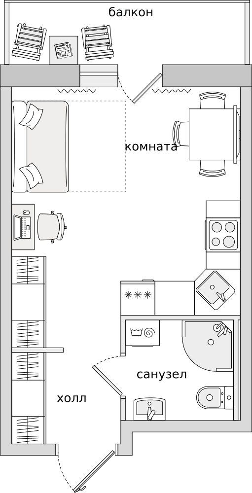 Cтудия 29.91 м2, 5-й этаж