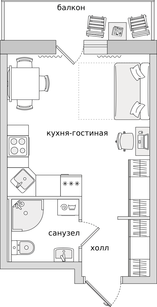 Cтудия 29.88 м2, 13-й этаж