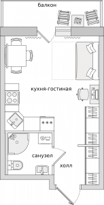 Cтудия 29.88 м2, 19-й этаж