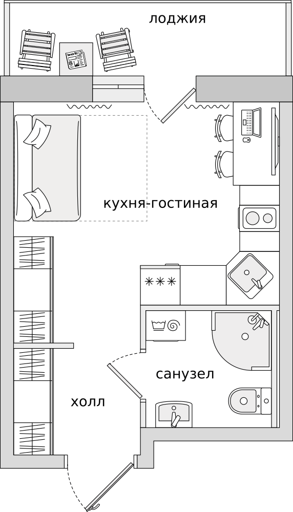Cтудия 26.49 м2, 12-й этаж