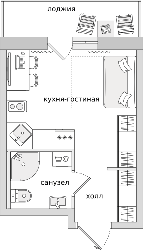 Cтудия 26.68 м2, 9-й этаж