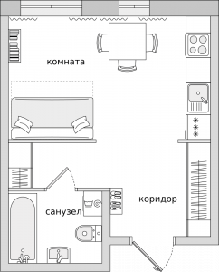 Cтудия 26.8 м2, 1-й этаж