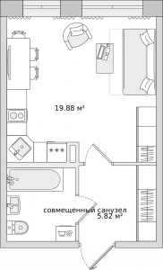 Cтудия 30 м2, 4-й этаж