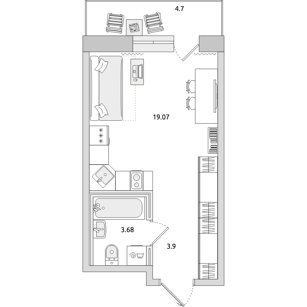 Cтудия 31.35 м2, 8-й этаж