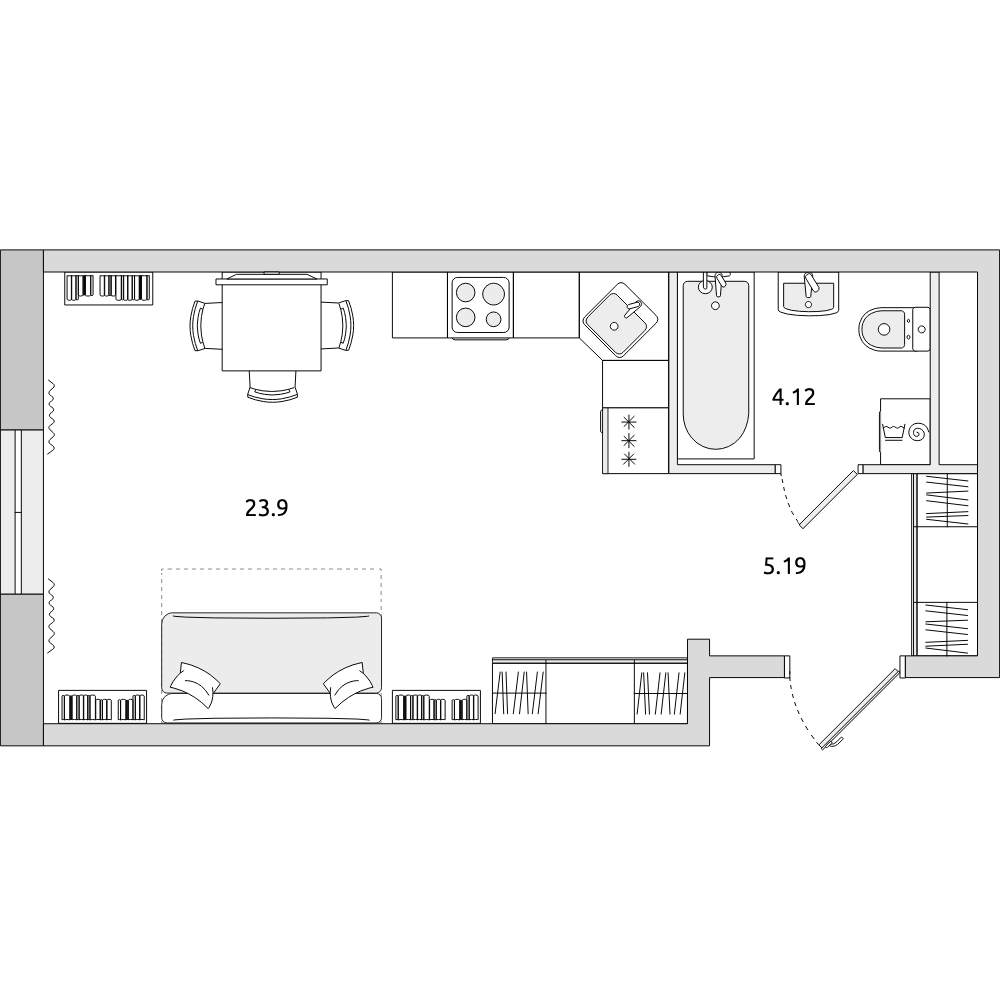 Cтудия 33.21 м2, 2-й этаж