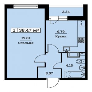 1-комнатная квартира 38.47 м2, 12-й этаж