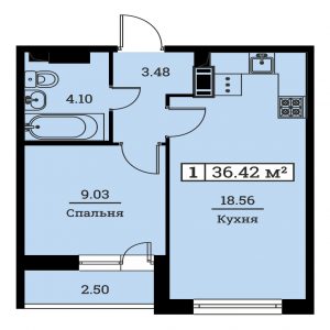 1-комнатная квартира 36.42 м2, 16-й этаж