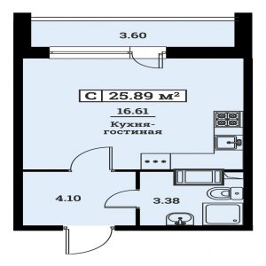 Cтудия 25.89 м2, 7-й этаж