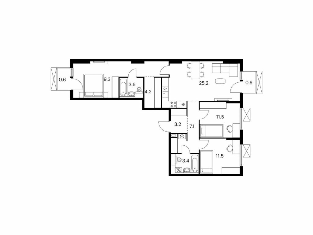 3-комнатная квартира в Жилой район «Середневский лес»