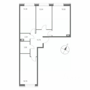 3-комнатная квартира 78.85 м2, 5-й этаж