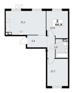 2-комнатная квартира 60.76 м2, 7-й этаж
