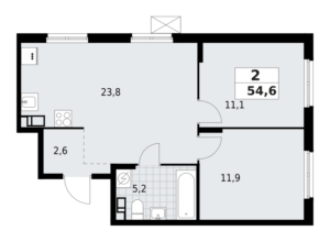 2-комнатная квартира 54.56 м2, 8-й этаж