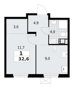 1-комнатная квартира 32.65 м2, 7-й этаж