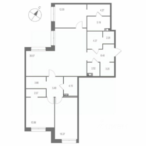 3-комнатная квартира 122.41 м2, 7-й этаж