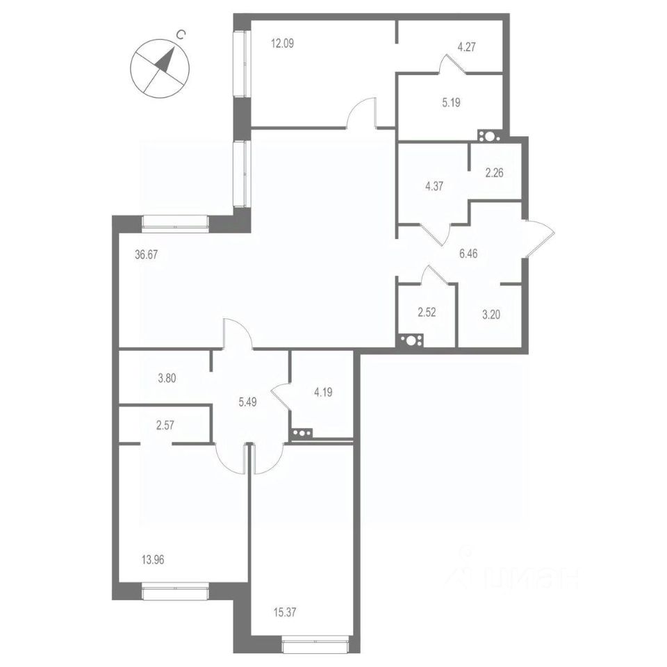 3-комнатная квартира 122.41 м2, 7-й этаж