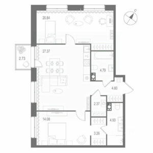 2-комнатная квартира 82.24 м2, 6-й этаж