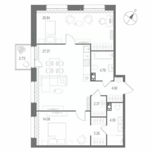 2-комнатная квартира 82.24 м2, 4-й этаж