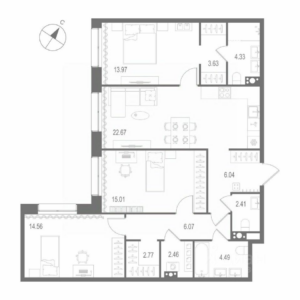 3-комнатная квартира 98.41 м2, 7-й этаж