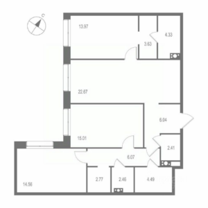 3-комнатная квартира 98.41 м2, 3-й этаж