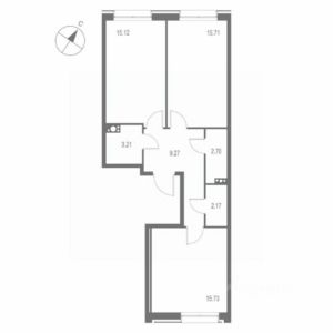 2-комнатная квартира 63.91 м2, 5-й этаж