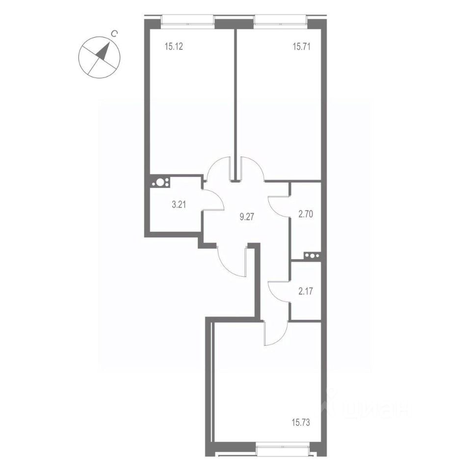 2-комнатная квартира 63.91 м2, 5-й этаж
