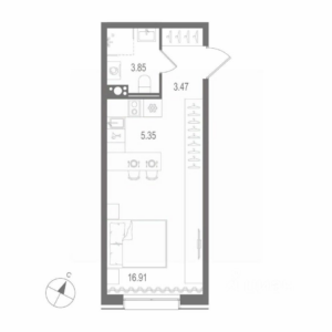 0-комнатная квартира 29.58 м2, 9-й этаж