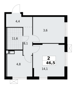 2-комнатная квартира 46.45 м2, 7-й этаж