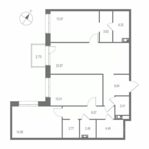 3-комнатная квартира 98.41 м2, 4-й этаж