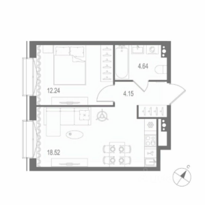 1-комнатная квартира 37.28 м2, 8-й этаж