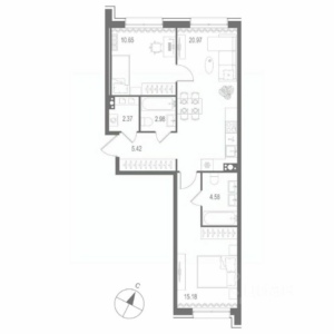 2-комнатная квартира 62.15 м2, 5-й этаж