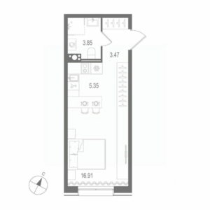 0-комнатная квартира 29.58 м2, 4-й этаж