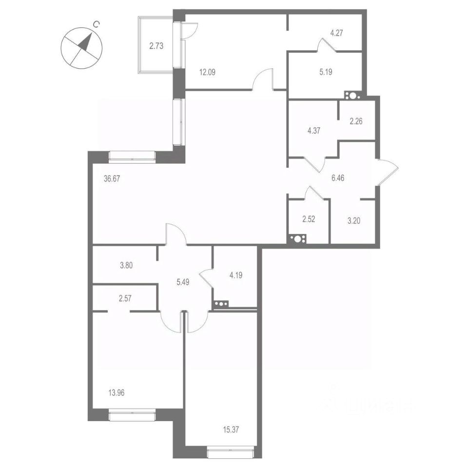 3-комнатная квартира 122.41 м2, 6-й этаж