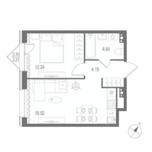 1-комнатная квартира 39.76 м2, 6-й этаж