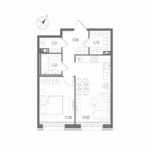 1-комнатная квартира 48.04 м2, 5-й этаж