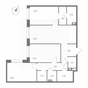 3-комнатная квартира 98.41 м2, 5-й этаж