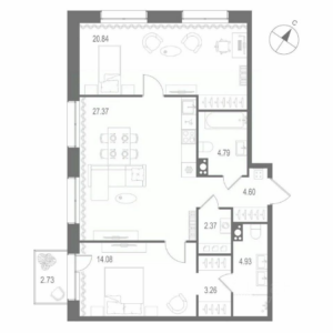 2-комнатная квартира 82.24 м2, 3-й этаж
