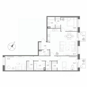 3-комнатная квартира 119.32 м2, 7-й этаж