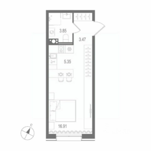 0-комнатная квартира 29.58 м2, 7-й этаж