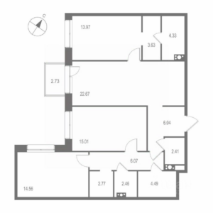 3-комнатная квартира 98.41 м2, 6-й этаж