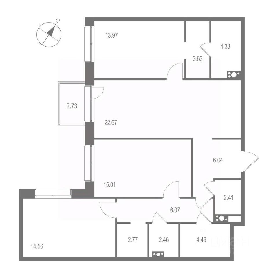 3-комнатная квартира 98.41 м2, 6-й этаж