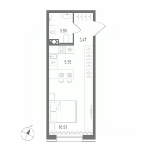 0-комнатная квартира 29.58 м2, 6-й этаж