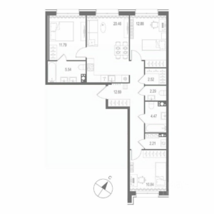 3-комнатная квартира 85.71 м2, 7-й этаж