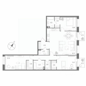 3-комнатная квартира 119.32 м2, 3-й этаж
