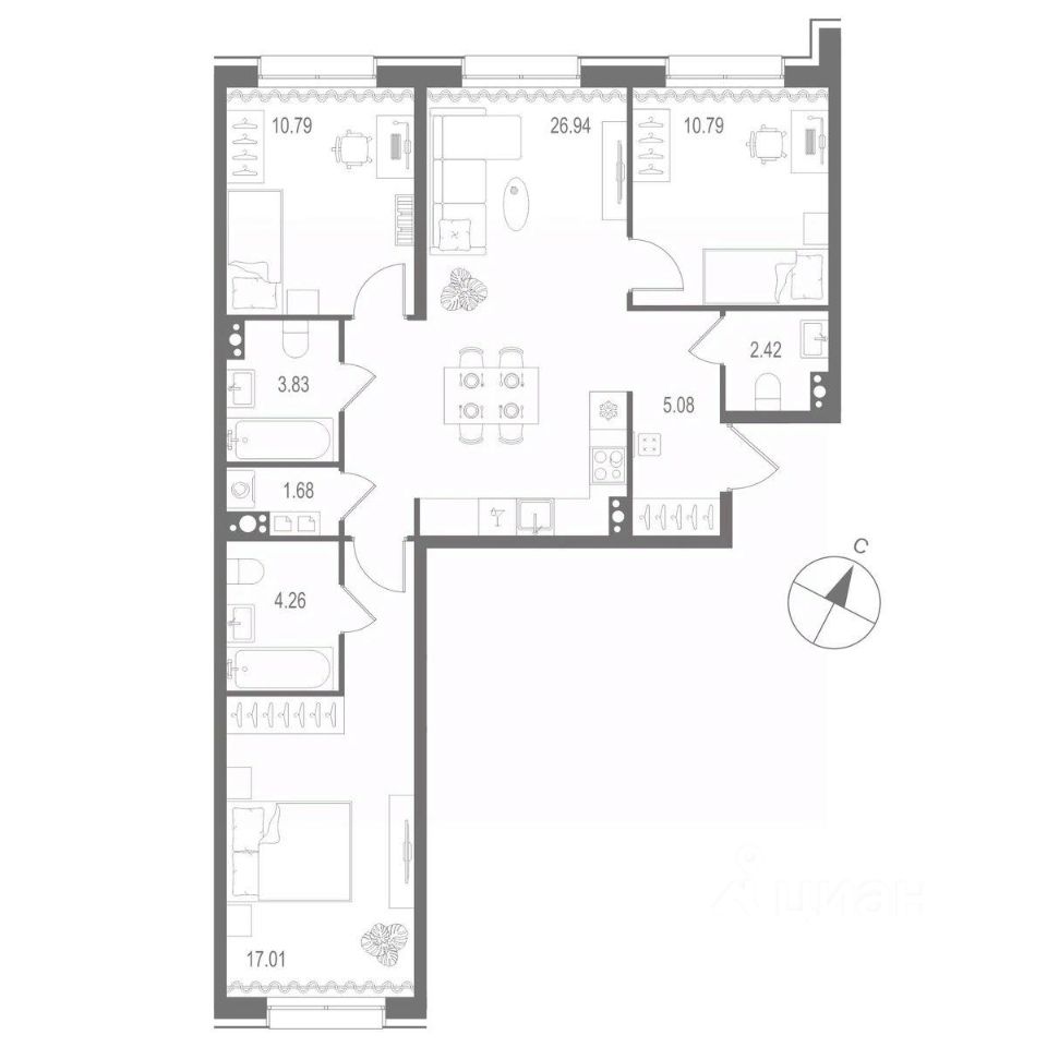3-комнатная квартира 82.8 м2, 5-й этаж