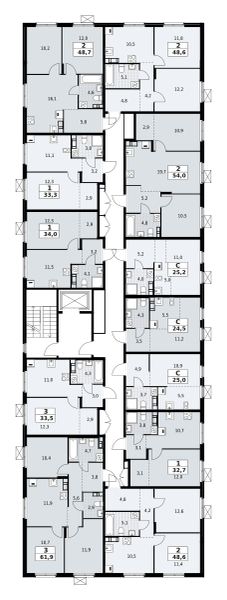 3-комнатная квартира 61.9 м2, 6-й этаж